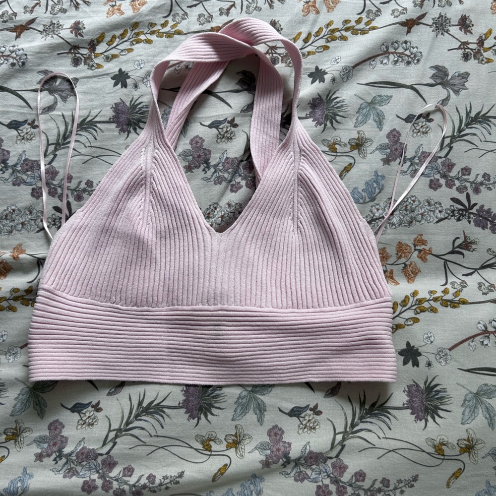 Bershka Light Pink Ribbed Crop Top